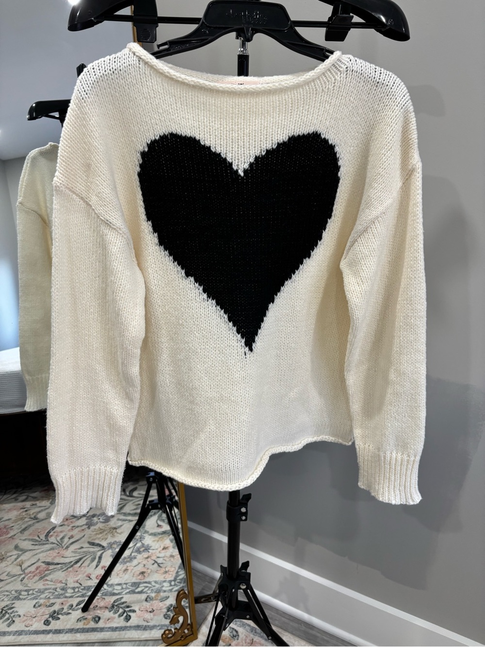 Miami by Francesca’s Ivory Heart Knit Sweater - Women's Crewneck Pullover